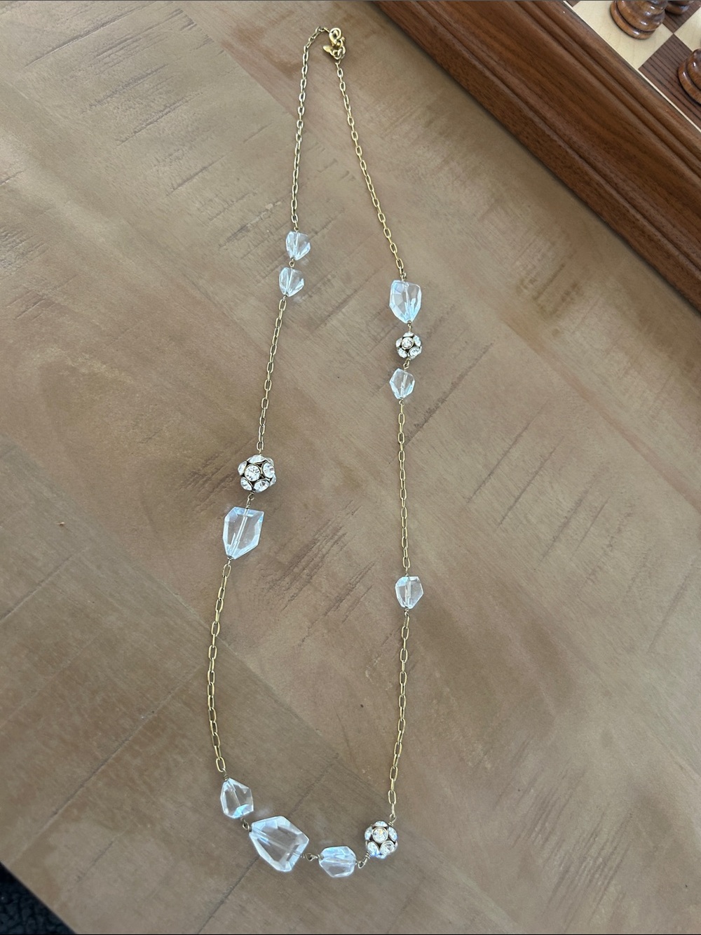 Gold Chain Necklace with Clear Crystal and Rhinestone Beads  J crew- not factory